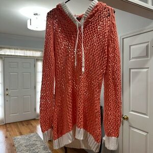 VENUS Coral and White Knit Hoodie 💖 Size Large! Best Offer Accepted!
